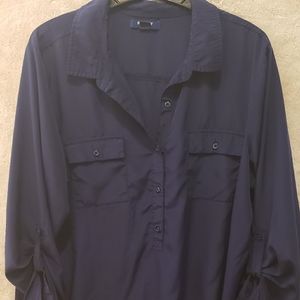 Blue long sleeve silky collar shirt